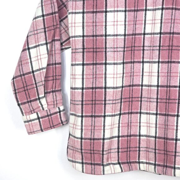 Plaid Flannel Chore Shirt Women Small Pink Whimsygoth Tartan Western Barn Jacket - Picture 15 of 16